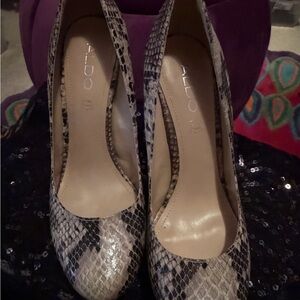 ALDO Leather Snakeskin Heels - Black and Cream